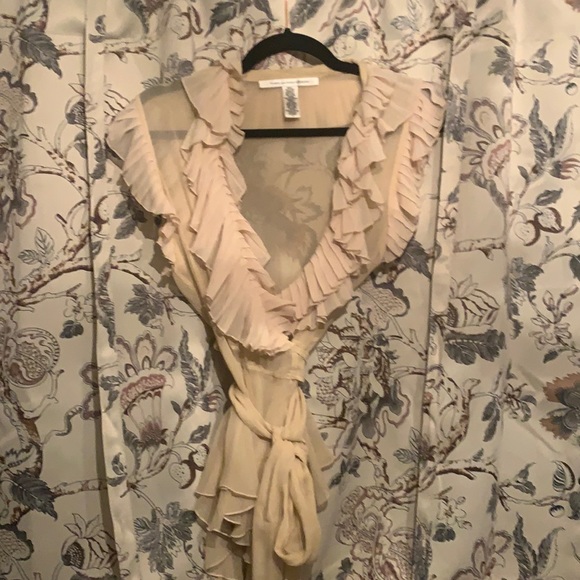 Diane Von Furstenberg Tops - Diane Von Furstenberg Cream Ruffle Wrap Blouse